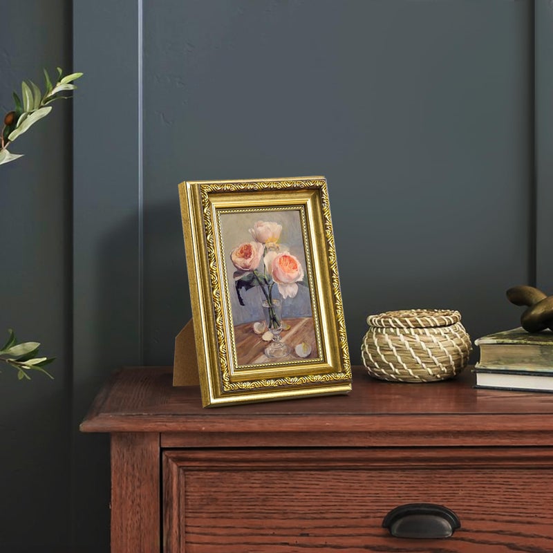 upsimples 4x6 Picture Frame with Real Glass, Ornate Vintage 4 x 6 Photo Frames for Wall Decor or Tabletop Display, Gold, 2 Pack - Image 2