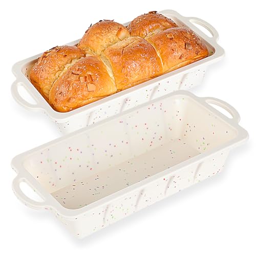 Vinino Silicone Mini Loaf Pans with Metal Reinforced Frame1 Pack Nonstick Silicone Bread Pan for Baking 8Cavity Tiny Banana Bread Pan Set Dishwasher Safe Brownie PanCream - Image 1