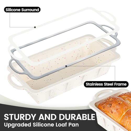 Vinino Silicone Mini Loaf Pans with Metal Reinforced Frame1 Pack Nonstick Silicone Bread Pan for Baking 8Cavity Tiny Banana Bread Pan Set Dishwasher Safe Brownie PanCream - Image 3