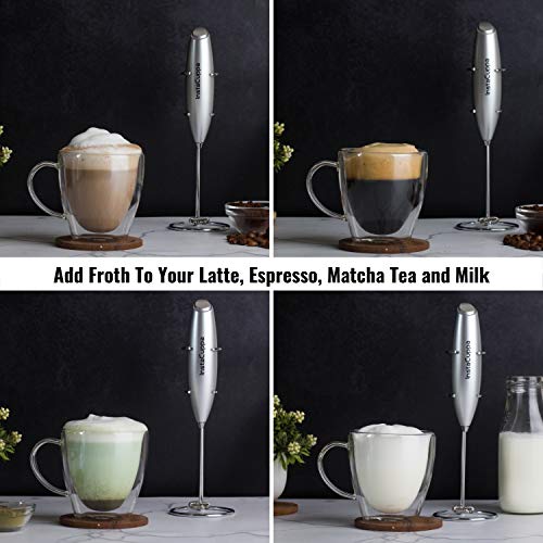 InstaCuppa Milk Frother Handheld Battery Operated Electric Foam Maker with Stainless Steel Whisk and Stand Included,Silver - Image 5