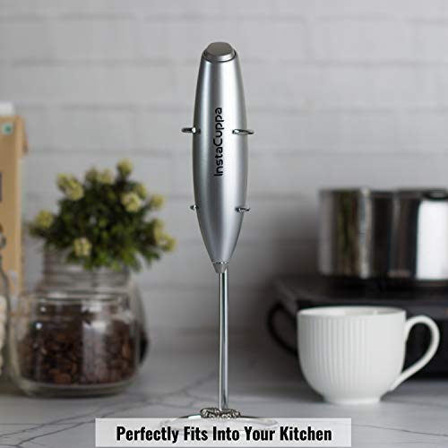 InstaCuppa Milk Frother Handheld Battery Operated Electric Foam Maker with Stainless Steel Whisk and Stand Included,Silver - Image 3