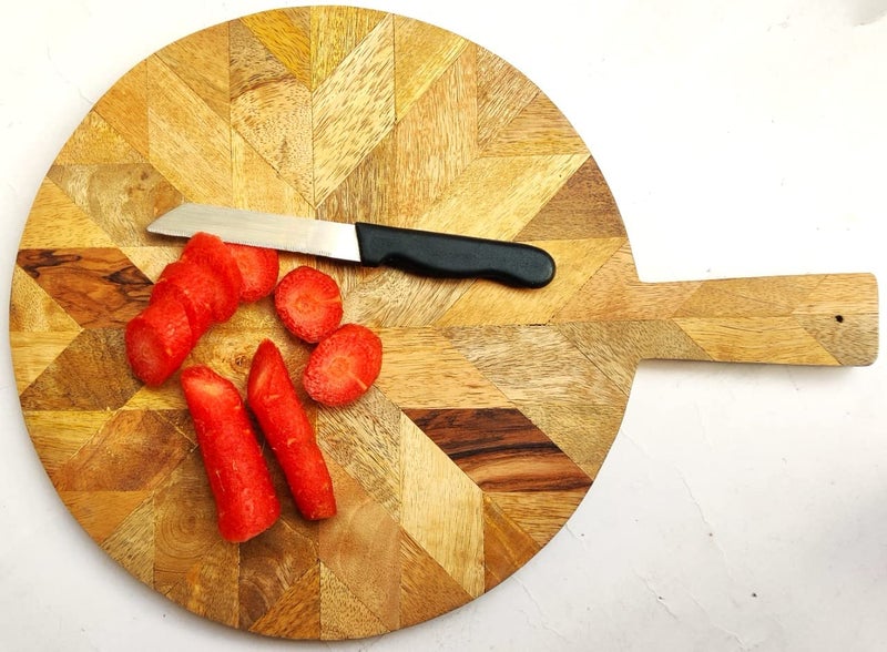 Miramayee Wood Chopping Board Large and Durable Cutting Board for Kitchen Round Cutting Board Wooden Serving Board Pizza Platter Wooden Chopping Board for Mom Wife Gift - Image 1