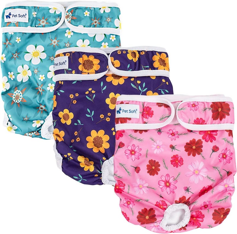 Pet Soft Reusable Dog Nappies Female - Medium Washable Period Dog Puppy Diapers, Incontinence Dog Nappy Pants 3Pack - Image 1