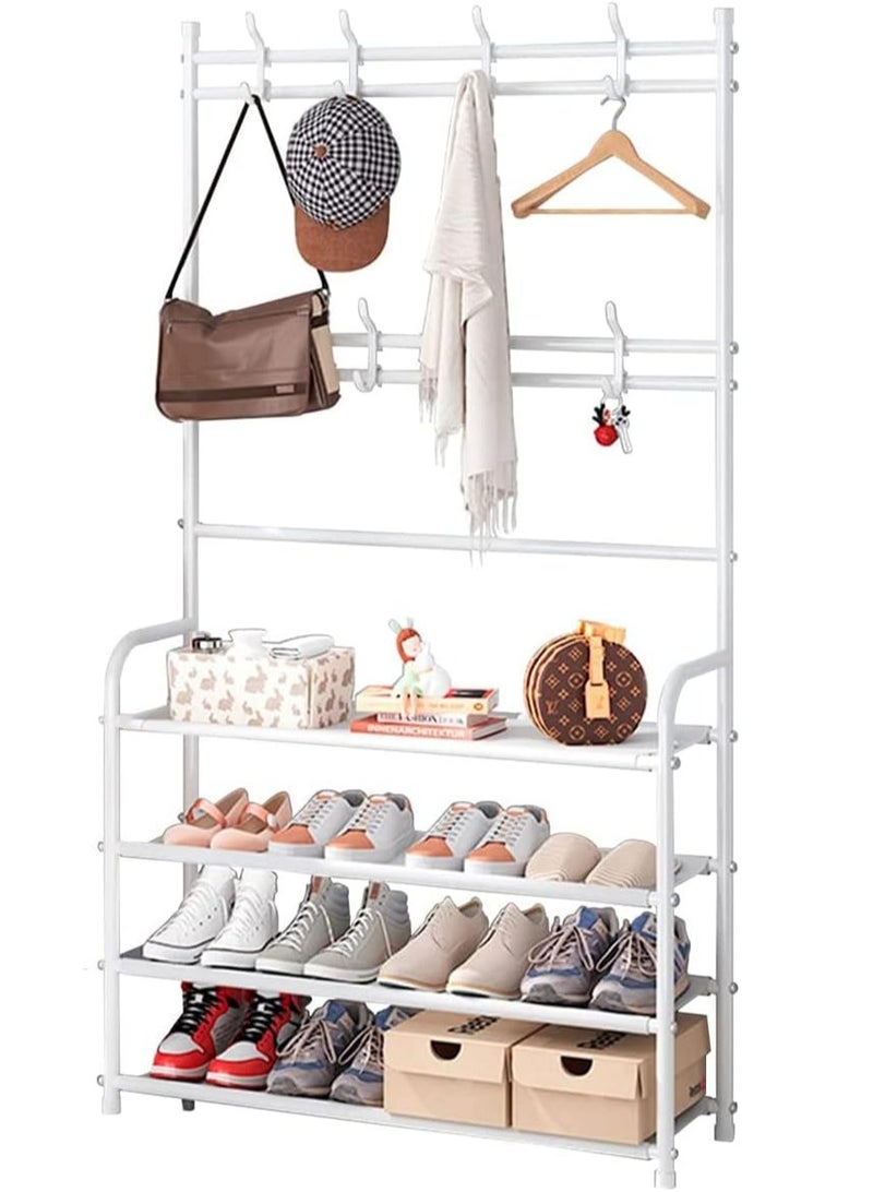 Mike Music 4-Tier Stainless Steel Coat And Shoes Rack For Home White 80x25.5x152.5cm - Image 1