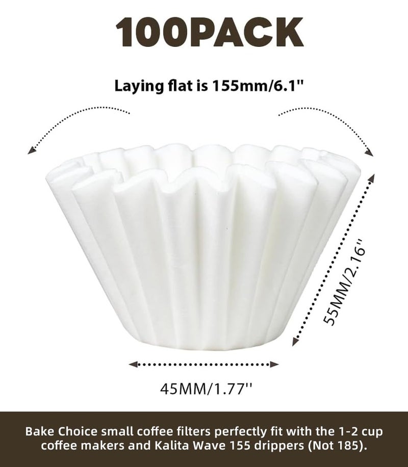 Bake Choice 1-2 Cup Small Coffee Filters,100 Count Disposable Basket Coffee Filter Paper, Compatible with Kalita Wave Dripper 155 Series, Single Serve Coffee Pot, Pour Over and Drip Coffee Maker, For 1-2 People - Image 2
