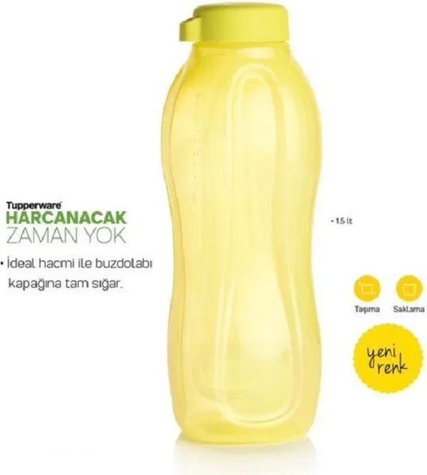 Tupperware Eco Bottle 1.5 Liter Yellow Screw Cap Water Bottle Water Bottle