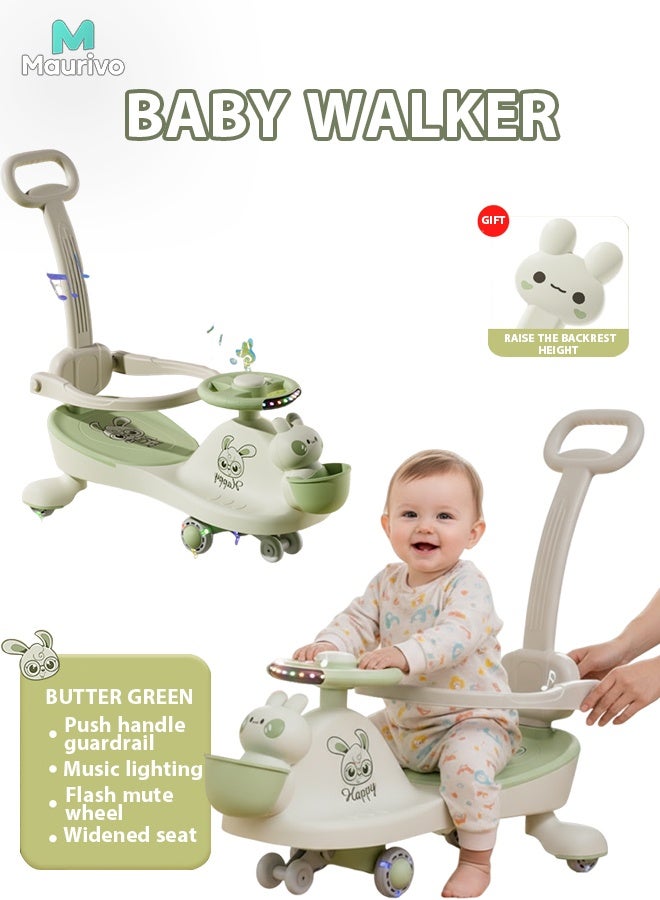 Ride On Toys,Can sit on anti rollover baby toy, slide bike, swing bike,Children's Swing Car With Music And Lighting Children's Toys Raise The Backrest Height Push Handle With Guardrail Anti Rollover Suitable For Children Aged 1-6 Boys And Girls - Image 1