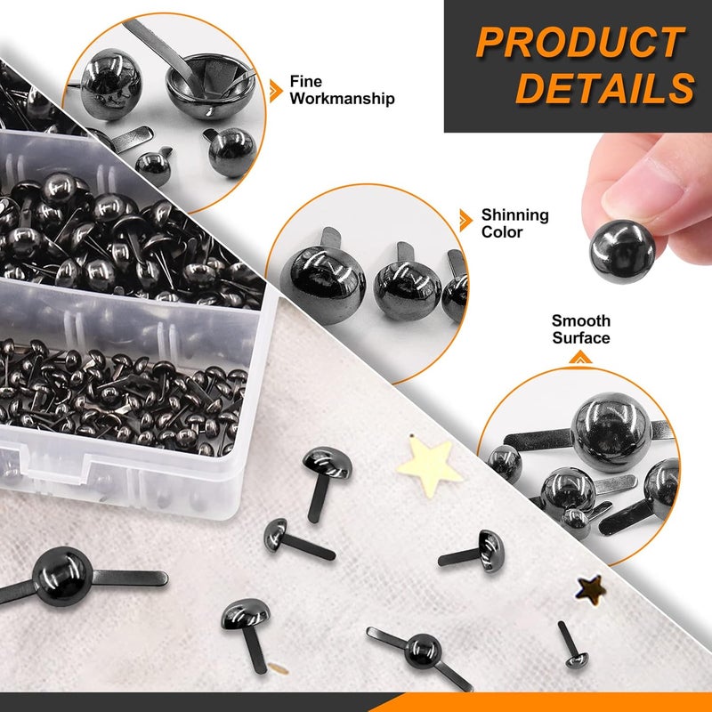 Rustark 500PCS 5 Sizes Black Paper Fasteners Round Brads Fasteners Assortment Kit Mushroom Head Paper Fasteners Brass Metal Brads Scrapbooking Decorative Paper Crafts School DIY Art Project Supplies - Image 4