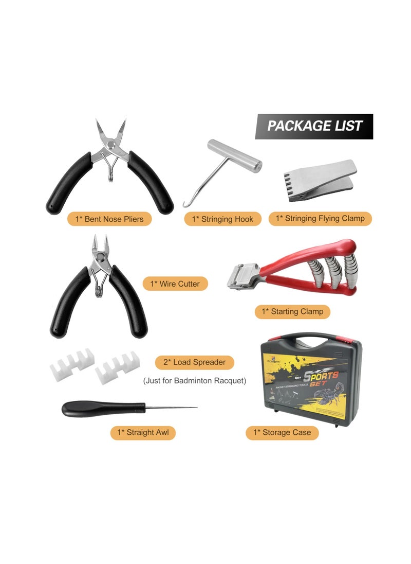 POWERTI - Badminton Racket Stringing Combo Tools with Starting Clamp Stringing Hook Nose Pliers Flying Clamp Straight - Image 1