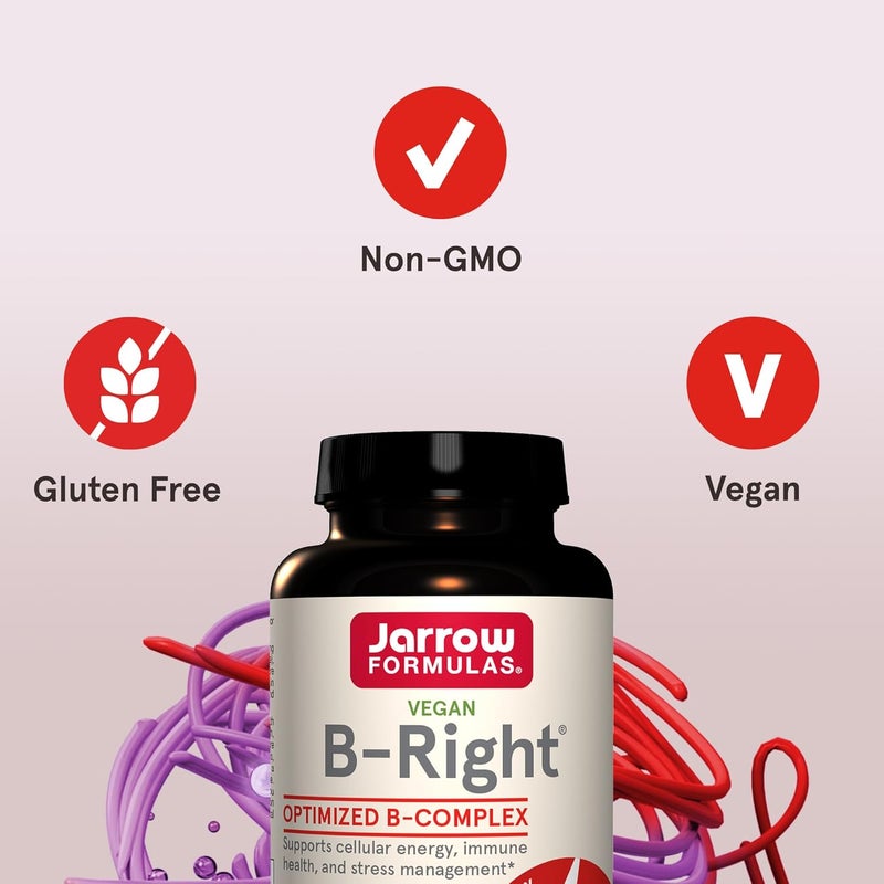 Jarrow Formulas BRight Optimized B Complex Featuring Vitamin B1 B2 B5 B6 B12 and B9 to Support Cellular Energy Immune Health and Stress Management 100 Veggie Capsules Up to a 100 Day Supply - Image 5