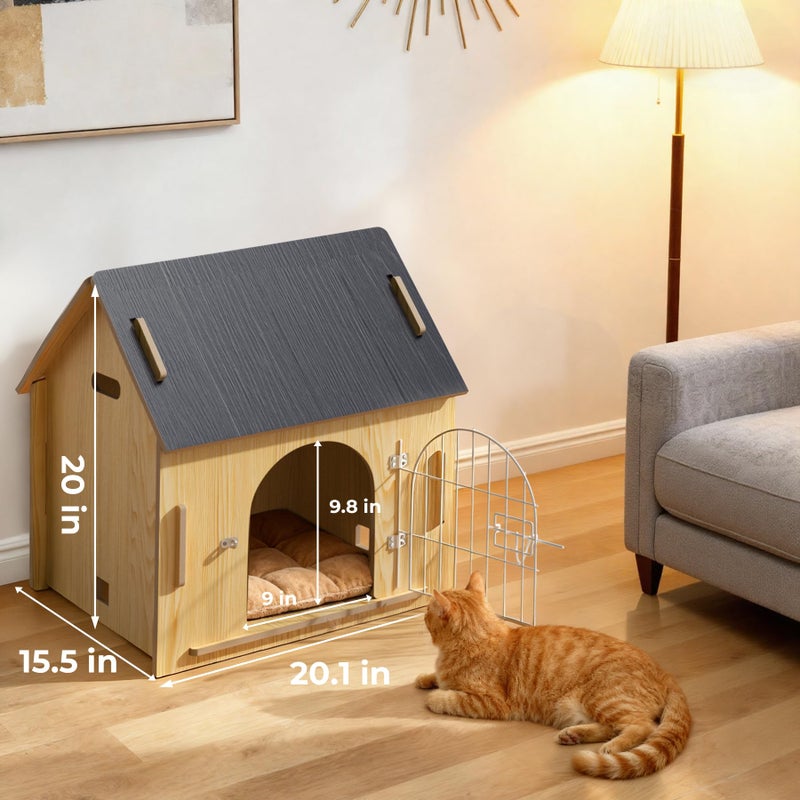 Jatindear Indoor Dog House, Cozy Wooden Design with Ventilation and Raised Base, Small Bed House with Door Lock Suitable for Small Dogs or Cats, Gray, 20"x 15.75"x 20.5" - Image 5