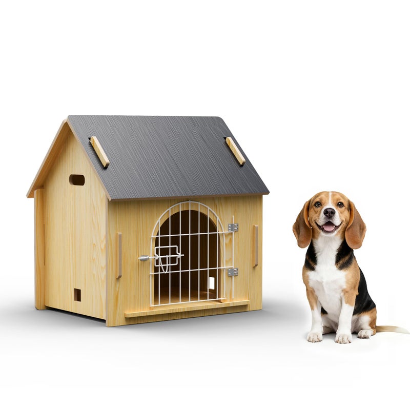 Jatindear Indoor Dog House, Cozy Wooden Design with Ventilation and Raised Base, Small Bed House with Door Lock Suitable for Small Dogs or Cats, Gray, 20"x 15.75"x 20.5" - Image 1