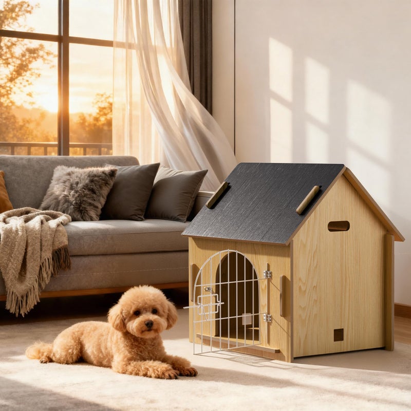 Jatindear Indoor Dog House, Cozy Wooden Design with Ventilation and Raised Base, Small Bed House with Door Lock Suitable for Small Dogs or Cats, Gray, 20"x 15.75"x 20.5" - Image 3