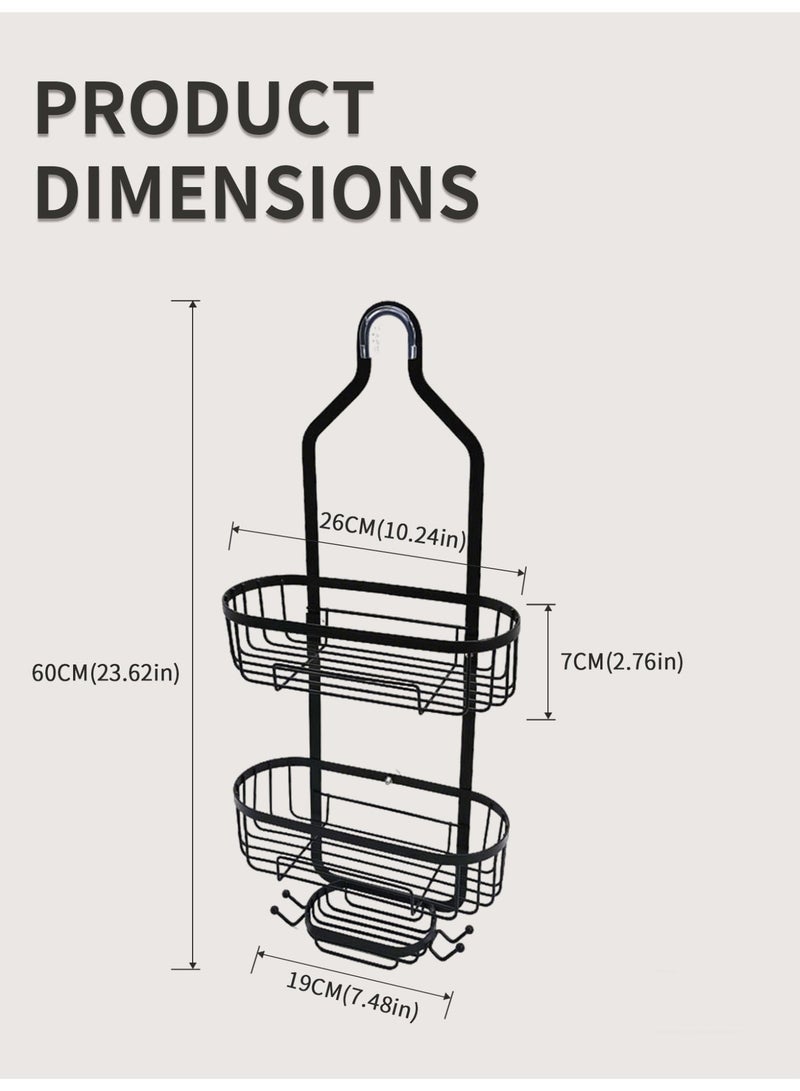 Genie Jar Bathroom Shower Caddy Hanging - 3 Tier Shower Head Organizer, No Drilling Bathroom Shelf with 4 Hooks & Soap Holder, Anti-Swing Rack for Shampoo,Sponge,Towel, Black - Image 4