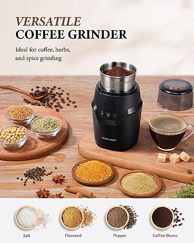 SHARDOR Adjustable Coffee Grinder Electric, Super Silent Electric Coffee Bean Grinder with Time-Memory Adjustment and Multi-Functional Stainless Steel Cup for Spices, Herbs, and Nuts Grinding, Gray - Image 5