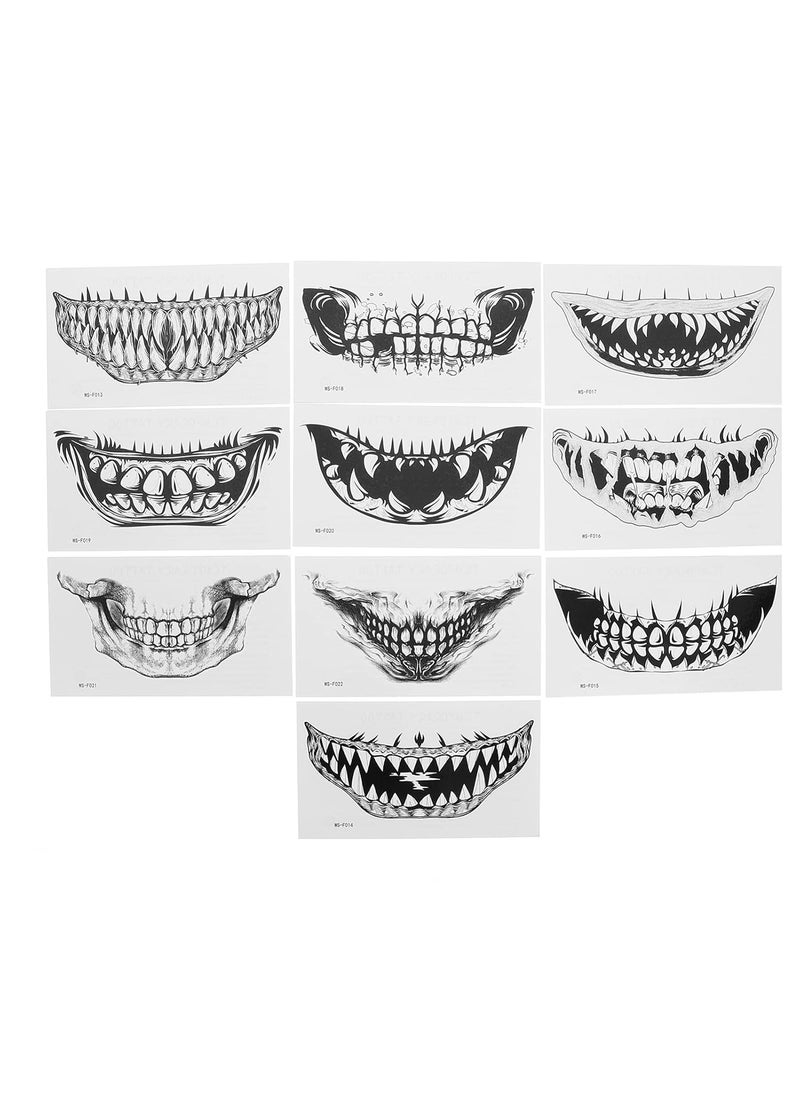 Beaupretty Beaupretty 11pcs Halloween Temporary Face Tattoos Zipper Mouth Scary Mouth Teeth Fake Tattoos Stickers Black and White Tattoo Stickers for Men Women Adults 