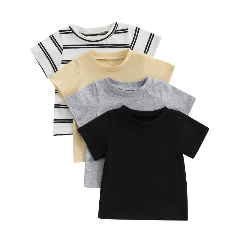 Kutterild Baby Boy 4-Pack Short Sleeve Crewneck T-Shirts Top Active Tee Toddler Boys' Solid/Striped Cotton T-Shirt (Multi-Color, 2-3 Years) - Image 1