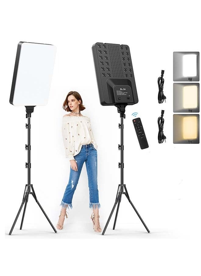 HEORRYN 24'' LED Video Light Kit, Heorryn 2700-7500K Dimmable Photography Lighting with Remote and 75inches Stand, CRI 96+ Studio Lights  - Image 1