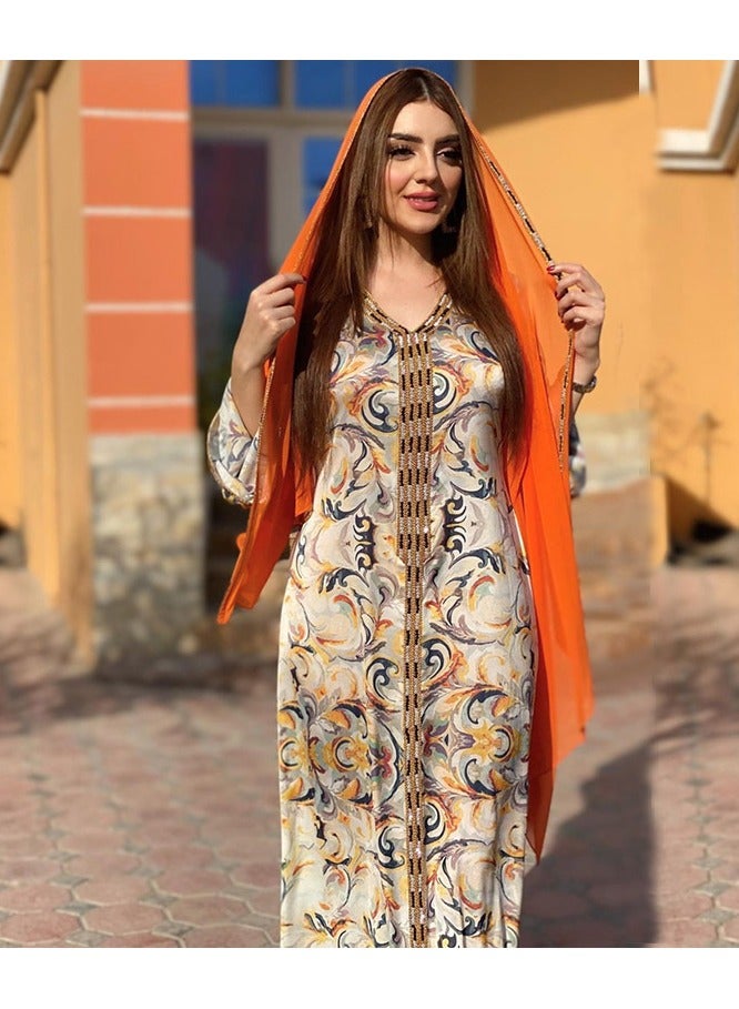 NIBEMINENT Hot Sale Best Quality Printed Robes Long Sleeve for Women Parent-Child Muslim Women's Hijab Dress  - Image 1