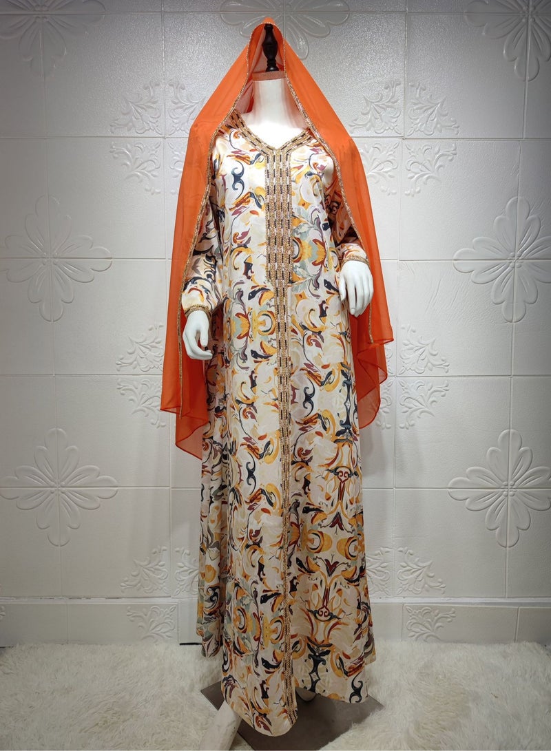 NIBEMINENT Hot Sale Best Quality Printed Robes Long Sleeve for Women Parent-Child Muslim Women's Hijab Dress  - Image 5