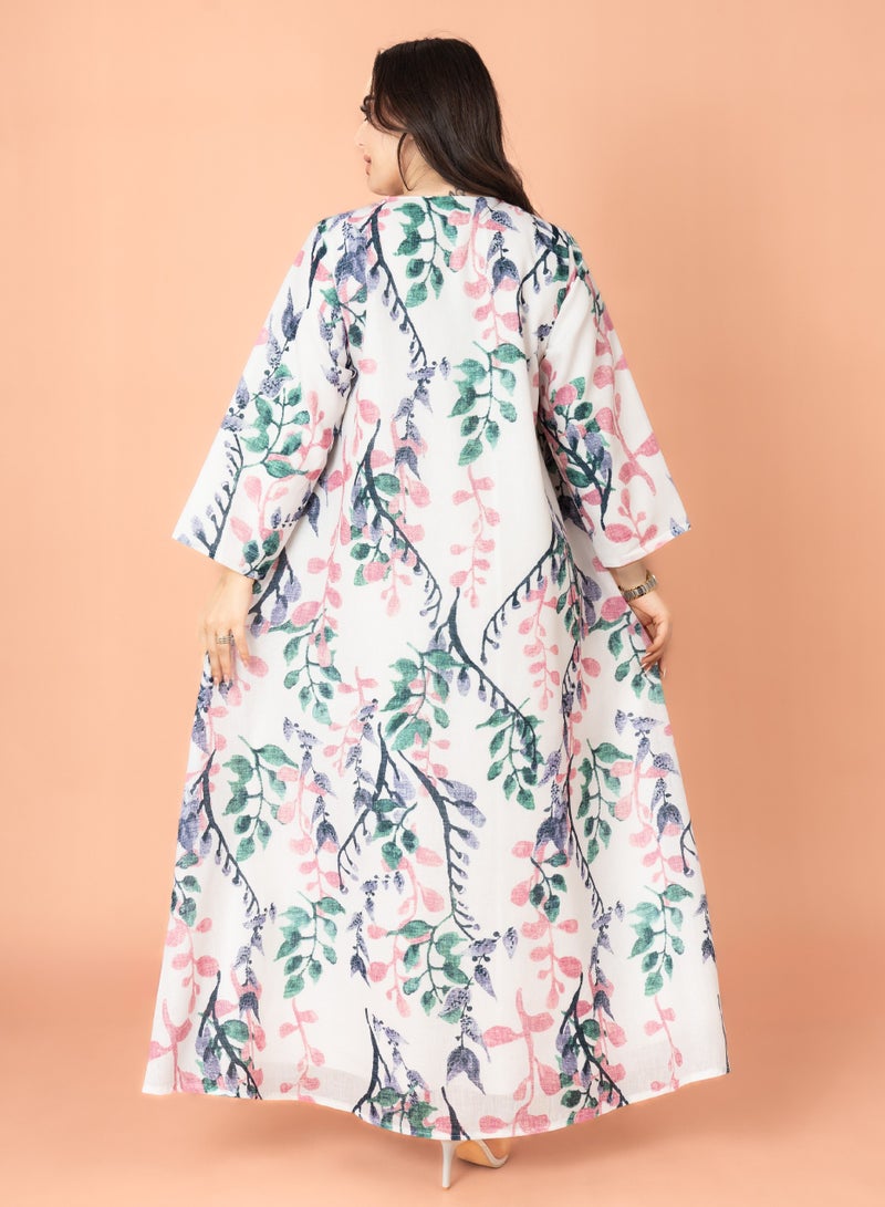 اكسا جلابية ابليك قصة واسعة وردي - Image 4