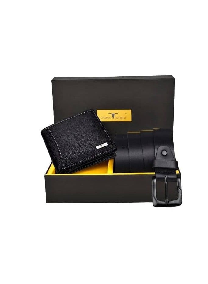 URBANFOREST URBAN FOREST Brian Black Leather Wallet & Black Casual Belt Combo Gift Set for Men - Image 1