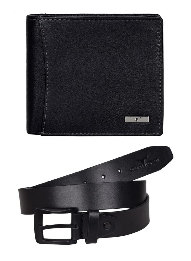 URBANFOREST URBAN FOREST Brian Black Leather Wallet & Black Casual Belt Combo Gift Set for Men - Image 2
