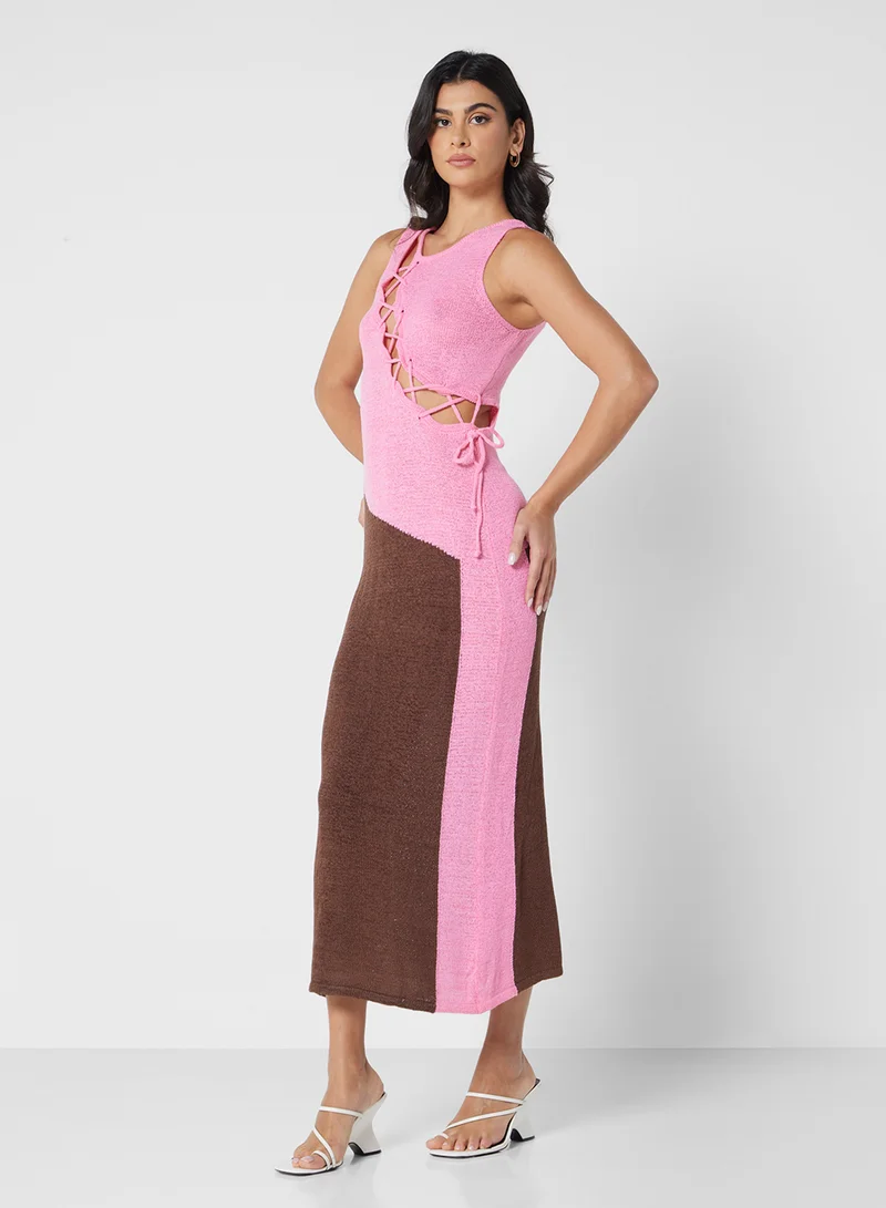 ELLA Lace-Up Colorblock Dress