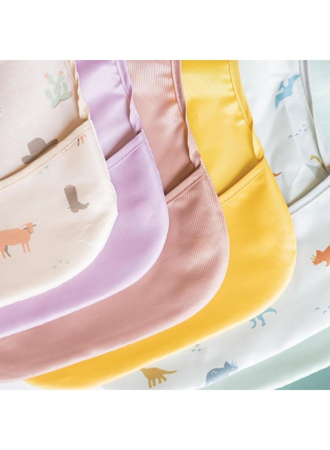 Tiny Twinkle Mess Proof Baby Bibs for Eating - Waterproof, Wipeable Bibs - Toddler Bibs - Travel Friendly - PFAS, PVC, BPA, Phthalate Free - Baby Food Bibs (3 Pack,Sage,Taupe, Dandelion) - Image 4