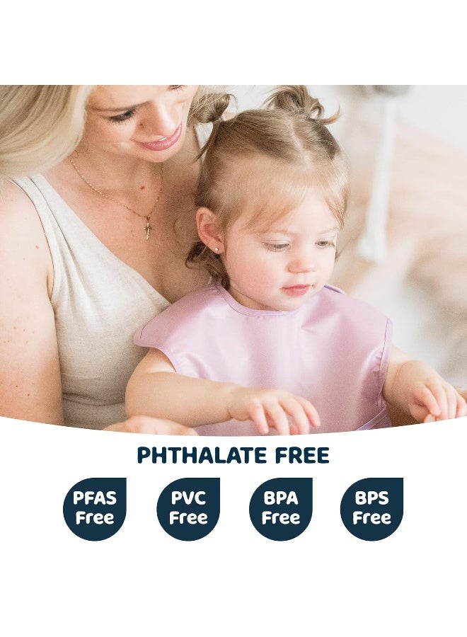 Tiny Twinkle Mess Proof Baby Bibs for Eating - Waterproof, Wipeable Bibs - Toddler Bibs - Travel Friendly - PFAS, PVC, BPA, Phthalate Free - Baby Food Bibs (3 Pack,Sage,Taupe, Dandelion) - Image 2