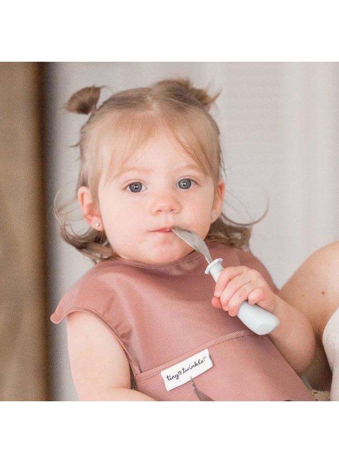 Tiny Twinkle Mess Proof Baby Bibs for Eating - Waterproof, Wipeable Bibs - Toddler Bibs - Travel Friendly - PFAS, PVC, BPA, Phthalate Free - Baby Food Bibs (3 Pack,Sage,Taupe, Dandelion) - Image 3