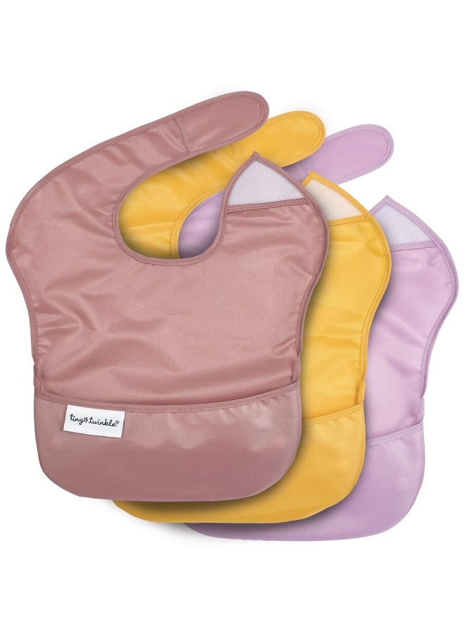 Tiny Twinkle Mess Proof Baby Bibs for Eating - Waterproof, Wipeable Bibs - Toddler Bibs - Travel Friendly - PFAS, PVC, BPA, Phthalate Free - Baby Food Bibs (3 Pack,Sage,Taupe, Dandelion) - Image 1