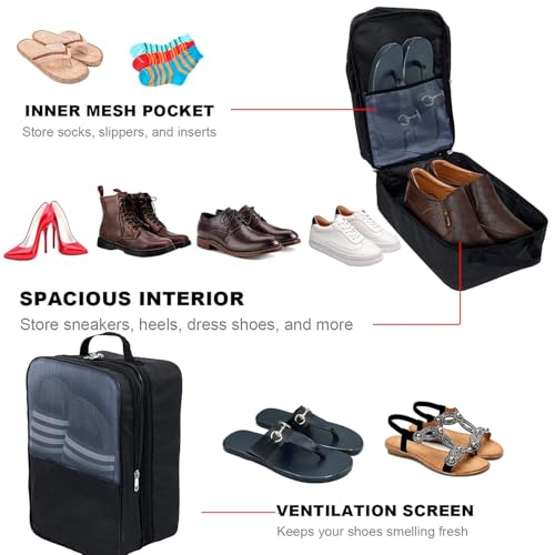 SNDIA 14 Inch 2 Pack Travel Shoe Bag Multipurpose Portable Travelling Shoe Storage Bag Footwear Organiser Bag - Black - Image 3
