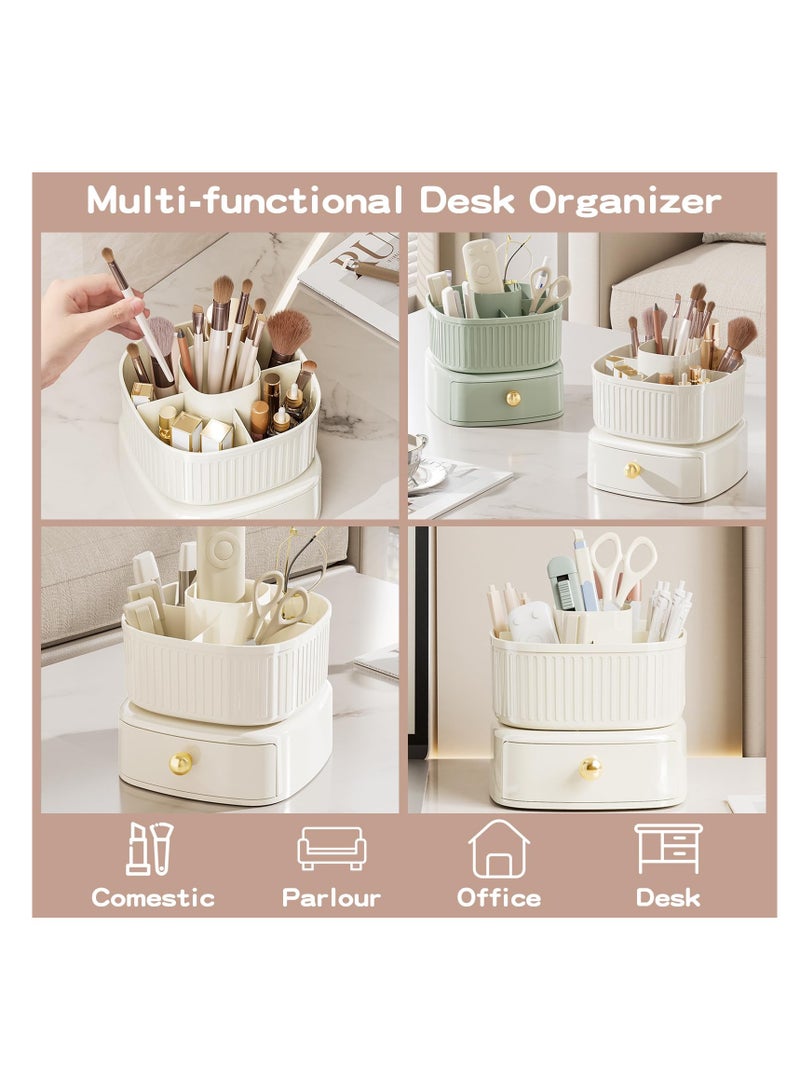 SYOSI 360° Rotating Makeup Brush Holder with Drawer - Vanity Organizer for Skincare and Makeup Storage - Elegant Ivory Cosmetic Organizer - Image 3