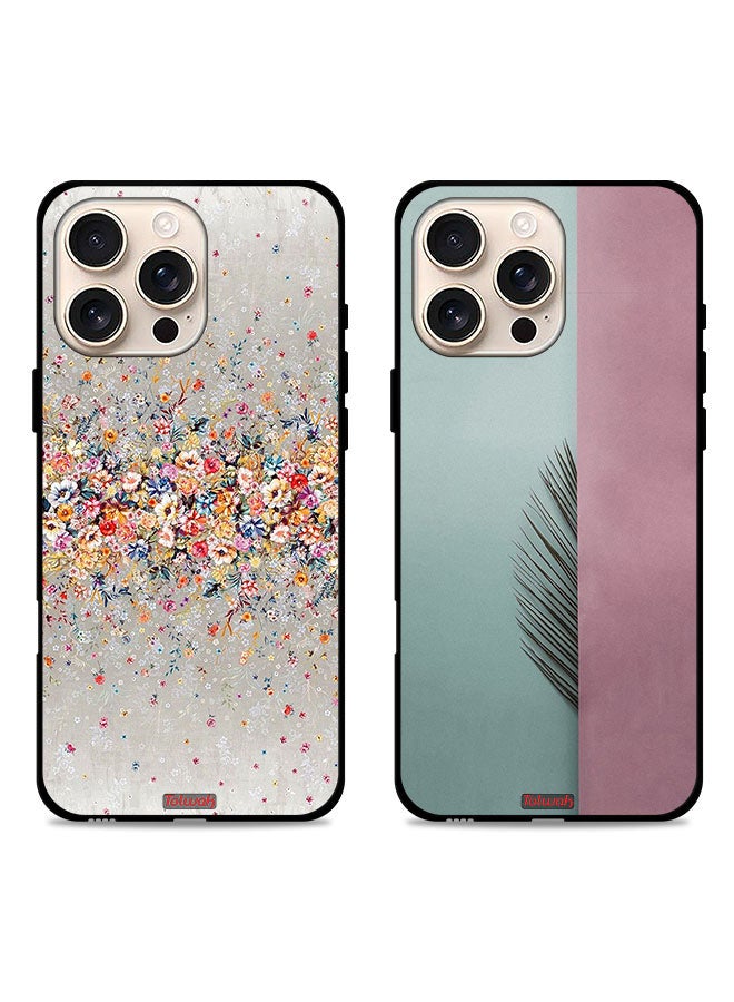 Tolwak Two Cases For Apple iPhone 16 Pro Max Protective Covers Small Flowers and Half Leave - Image 1