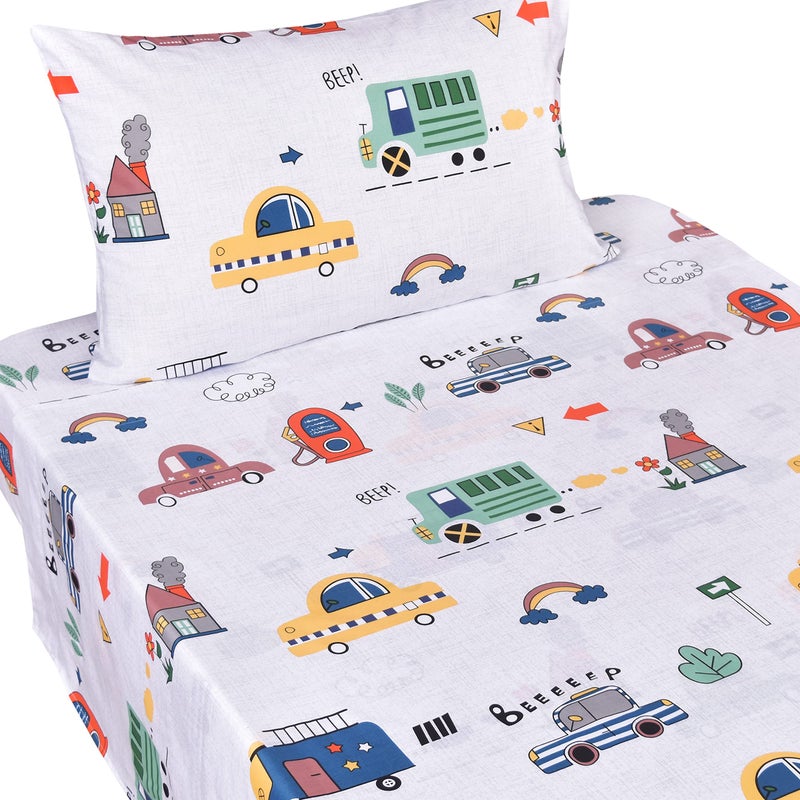 Jpinno Cars Bus Traffic Transport Boys Twin Sheet Set Bedroom Decoration Gift 100 Cotton Flat Sheet Fitted Sheet Pillowcase Bedding Set 12 Twin