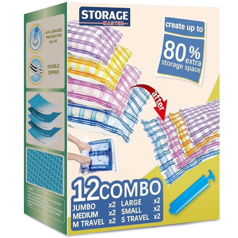 STORAGE MASTER 12 Space Saver Vacuum Storage Bags for Clothes Airtight Vacuum Sealed Space Saver Bags for Clothes 12C  - Image 1