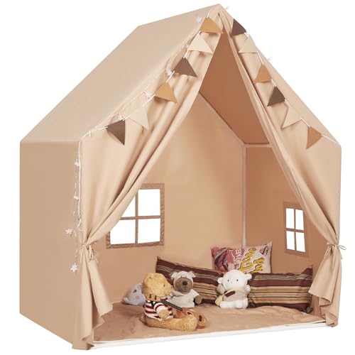 MORITECK Kids Play Tent with Padded Mat Star LED Lights for Ages 4810 Year Old Girls Boys Large Cute Indoor Play Room House Tent for Toddler Children - Image 1