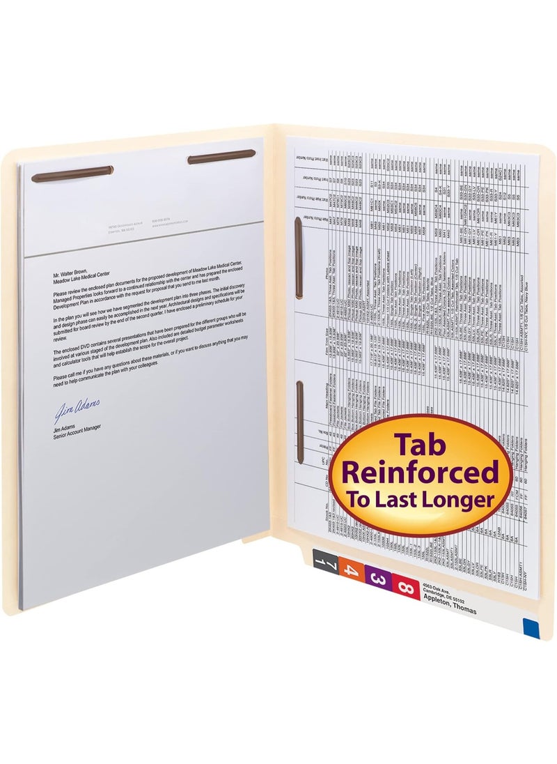 Smead Smead End Tab Fastener File Folder, Shelf-Master® Reinforced Straight-Cut Tab, 2 Fasteners, Letter Size, Manila, 50 per Box (34120)  - Image 2