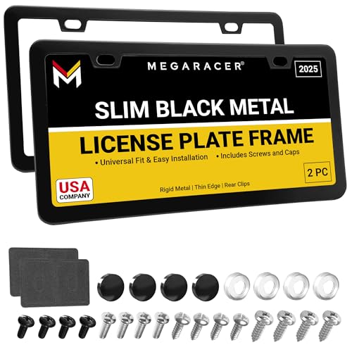 Premium Slim Matte Black License Plate Frames  2 Pack RustFree Stainless Steel  RattleFree Street Legal Universal with Screw Caps Thin Metal Front  Rear Car Tag Holders for Men  Women