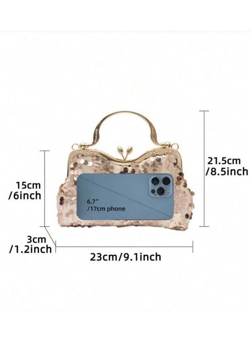 Women‘s Handbag Evening Bag Fashionable Sequin Clutch Vintage Shoulder Bag with Removable Chain Perfect for Weddings, Ramadan, Birthdays,Prom Party,Gift For Woman Girl Mother Teacher - Image 2