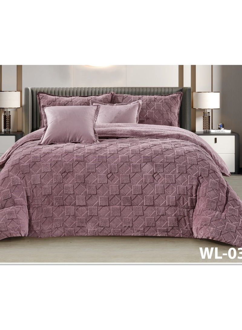 Moon 6-piece winter double bed sheet set, soft velvet middle filling with plain fur, double-sided, velvet material, quilt size 250*230