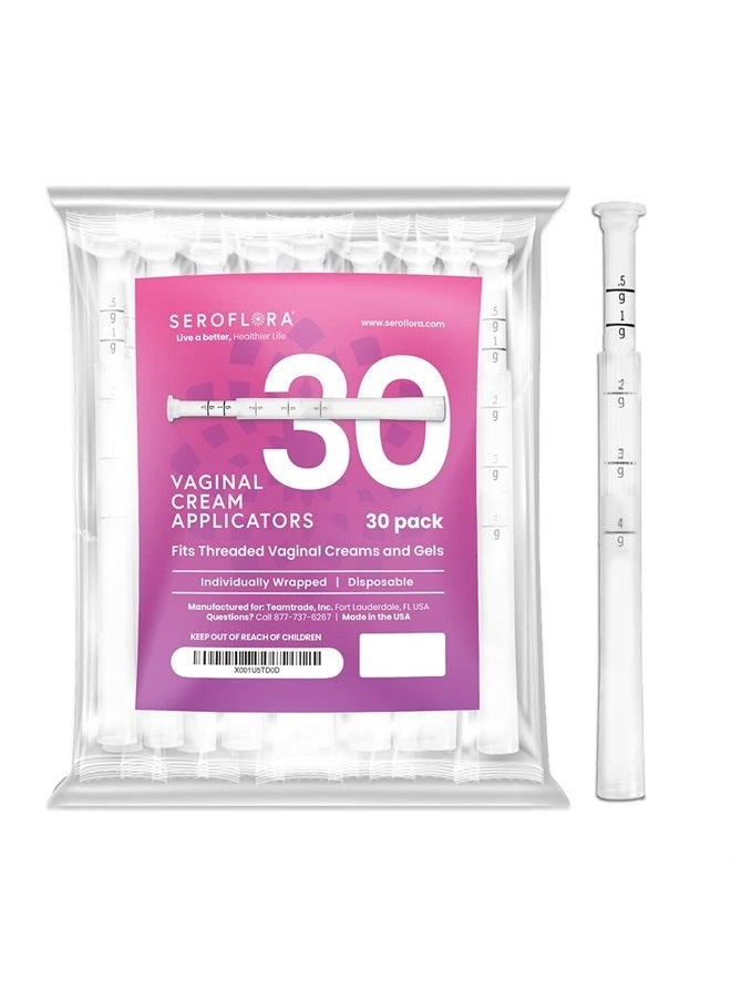Serovera Seroflora Disposable Vaginal Cream Applicators - Fits Premarin, Estrace, Preseed and Most OTC Gels, Lubricants, and Creams - Threaded End, Comfort Tip, and Dosage Markings (30 pack) - Image 1
