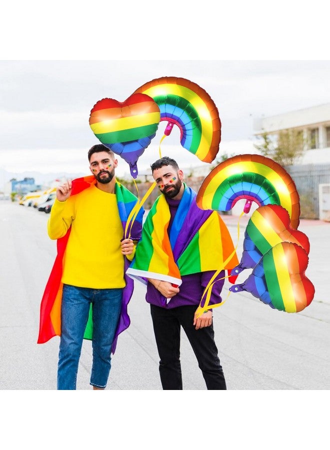 Rainmae Rainmae 20 Pcs Pride Day Rainbow Party Foil Balloons with 2 Gold Ropes 1 Straw, Large Reusable Rainbow LOVE Heart Design Foil Balloons for LGBTQ Gay Birthday Party Baby Shower Decorations Accessories  - Image 4