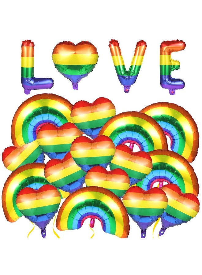 Rainmae Rainmae 20 Pcs Pride Day Rainbow Party Foil Balloons with 2 Gold Ropes 1 Straw, Large Reusable Rainbow LOVE Heart Design Foil Balloons for LGBTQ Gay Birthday Party Baby Shower Decorations Accessories  - Image 1