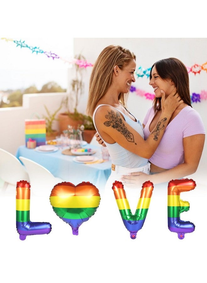 Rainmae Rainmae 20 Pcs Pride Day Rainbow Party Foil Balloons with 2 Gold Ropes 1 Straw, Large Reusable Rainbow LOVE Heart Design Foil Balloons for LGBTQ Gay Birthday Party Baby Shower Decorations Accessories  - Image 5