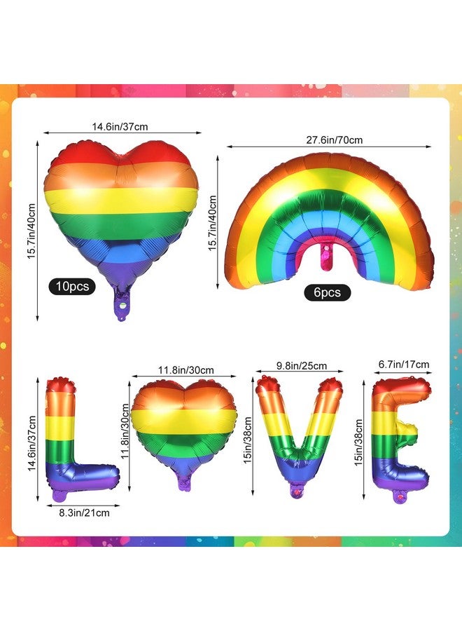 Rainmae Rainmae 20 Pcs Pride Day Rainbow Party Foil Balloons with 2 Gold Ropes 1 Straw, Large Reusable Rainbow LOVE Heart Design Foil Balloons for LGBTQ Gay Birthday Party Baby Shower Decorations Accessories  - Image 2