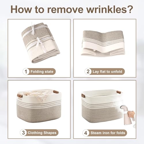 SunNewt 45L Small Laundry Basket with Leather Handles for Living Room Storage, Woven Rope Baskets Bin for Blanket, Kids Toy, Gifts, Wicker Hamper for Bedroom Dirty Clothes, 18"x14"x11" White Black - Image 3