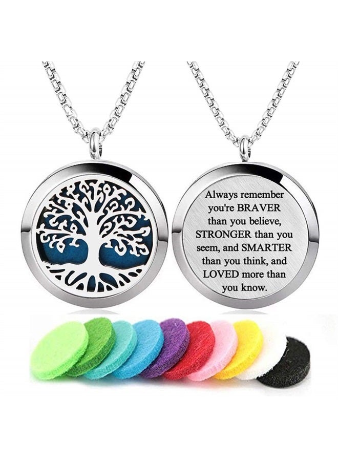 GFONDINGD Aromatherapy Essential Oil Diffuser Necklace Tree of Life Pattern Stainless Steel Locket Pendant with 24Inch Chain - Image 1