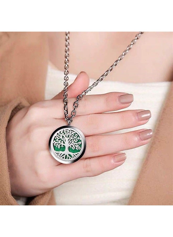 GFONDINGD Aromatherapy Essential Oil Diffuser Necklace Tree of Life Pattern Stainless Steel Locket Pendant with 24Inch Chain - Image 3